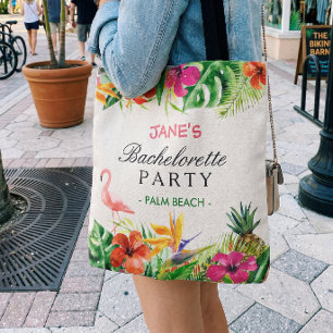 Bolsa Tote Festa de solteira Tropical Floral Flamingo Bride