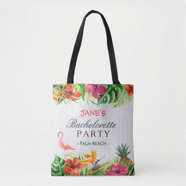 Bolsa Tote Festa de solteira Tropical Floral Flamingo Bride (Frente)