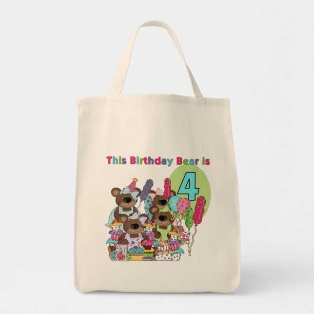 Bolsa Tote Festa de Urso de Teddy 4º Aniversário Camisetas e  (Frente)