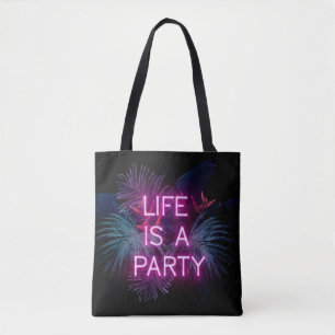 Bolsa Tote Festa tropical, folhas de palma de neon.