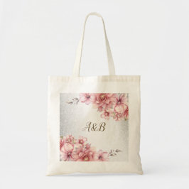 Bolsa Tote Festas Flores de Aquarela Rosa Brilho Moderno