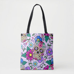 Bolsa Tote Festive background with sugar skulls, heart and fl