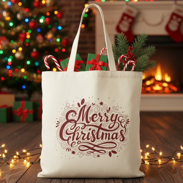 Bolsa Tote Festivo Vermelho Feliz Natal Férias (Festive Red Merry Christmas Holiday Tote Bag)