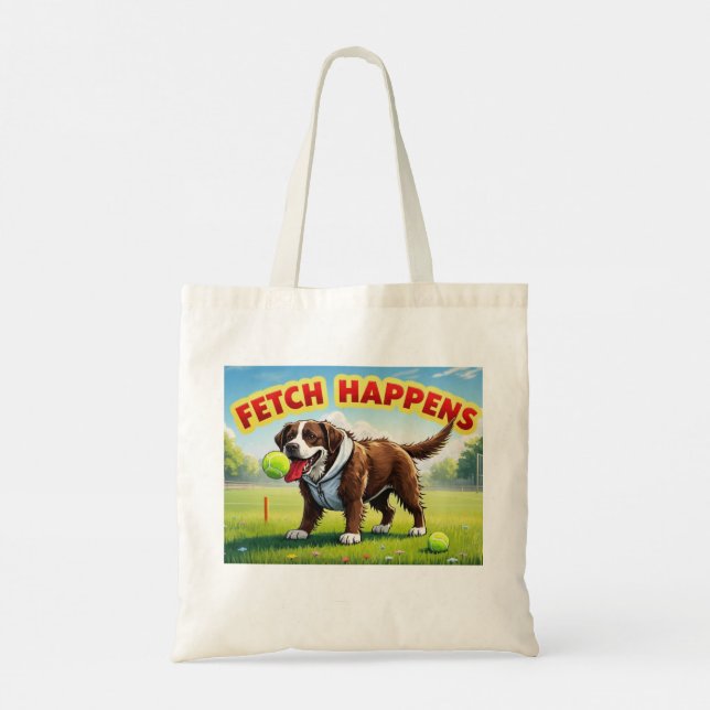 Bolsa Tote Fetch Acontece Um cão humorístico, mochila labrado (Verso)