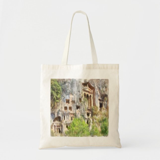 Bolsa Tote Fethiye Antigos Tombs Lycian Watercolor (Frente)