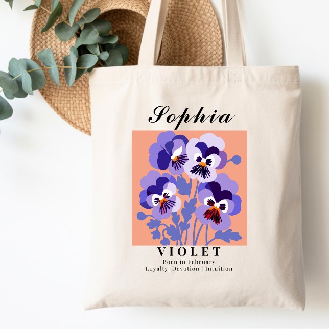 Bolsa Tote Fevereiro Flor do Mês de Nascimento Violeta Algodã (Criador carregado)