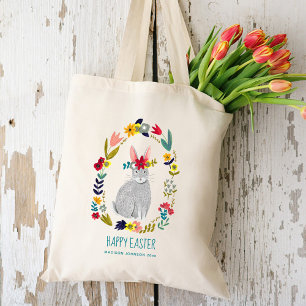 Bolsa Tote Fia floral de coelho da Páscoa