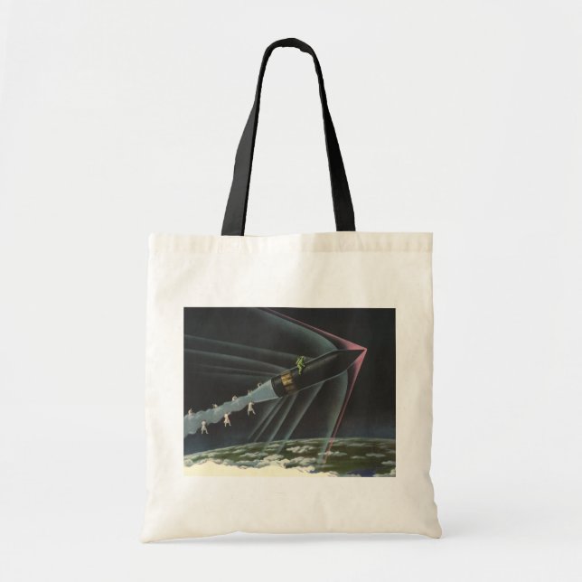 Bolsa Tote Ficção Científica Vintage Astronauta Pilotando um  (Frente)