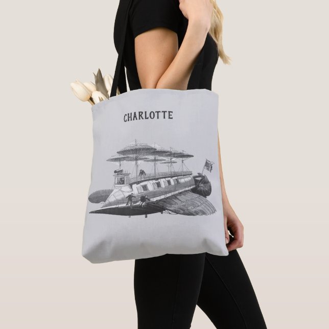 Bolsa Tote Ficção Científica Vintage Dirigible Eclipse Steamp (Close Up)