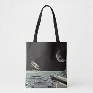 Bolsa Tote Ficção científica vintage, foguetes lua planetas