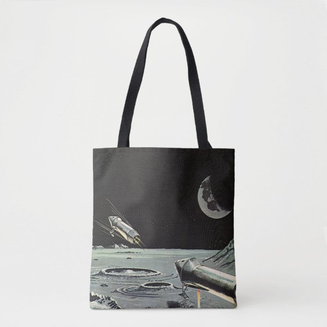 Bolsa Tote Ficção científica vintage, foguetes lua planetas (Frente)