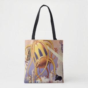 Bolsa Tote Ficção Científica Vintage Guerra de Invasão Alien 