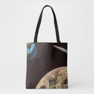 Bolsa Tote Ficção Científica Vintage, Nave Espacial Sobre a L