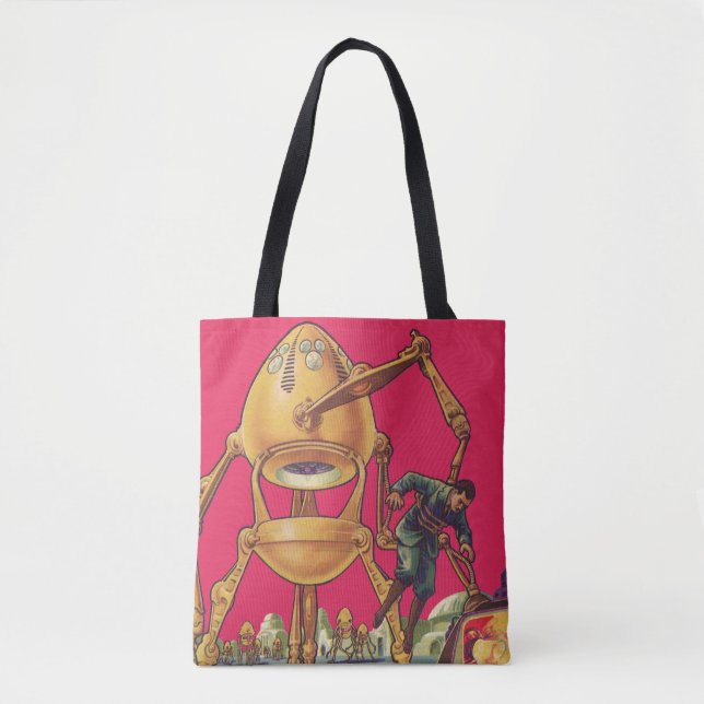 Bolsa Tote Ficção científica vintage robô alienígena captura  (Frente)