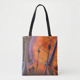 Bolsa Tote Ficção Científica Vintage, Sol Laranja e Alienígen