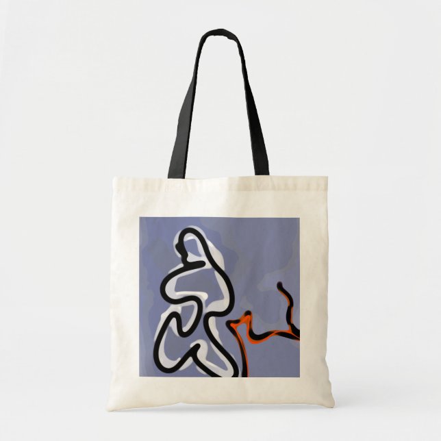 Bolsa Tote Figura com Feline: Abstrato azul, laranja, B e W (Frente)