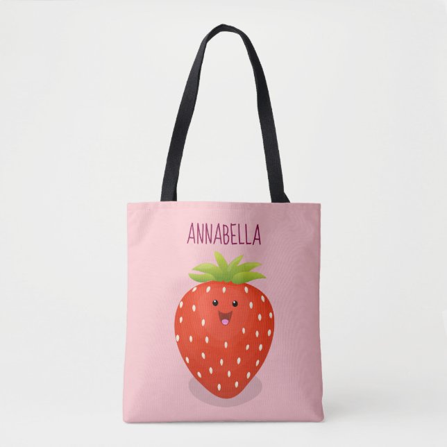 Bolsa Tote Figura de desenho animado de morango kawaii (Frente)