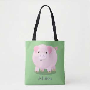 Bolsa Tote Figura de desenho animado de porco, cor-de-rosa-br