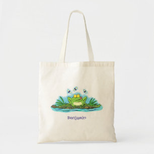 Bolsa Tote Figura de desenho animado de sapo verde-esfomeado