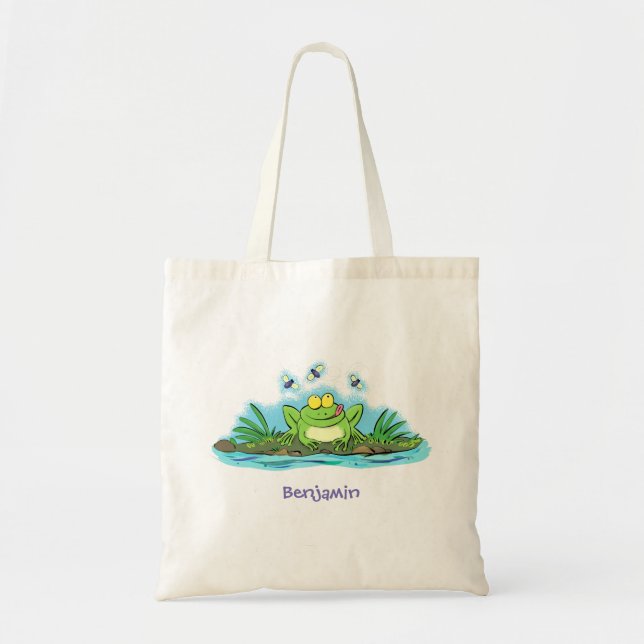 Bolsa Tote Figura de desenho animado de sapo verde-esfomeado (Frente)
