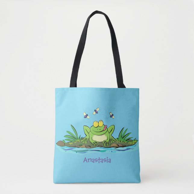 Bolsa Tote Figura de desenho animado de sapo verde-esfomeado (Frente)