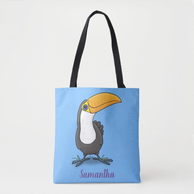 Bolsa Tote Figura de desenho animado de tucano feliz e bonito (Frente)