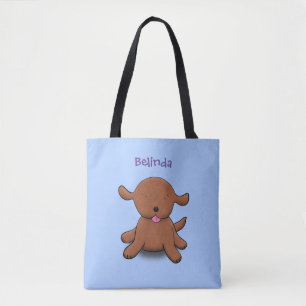Bolsa Tote Figura de desenho azul de cachorro feliz e bonito