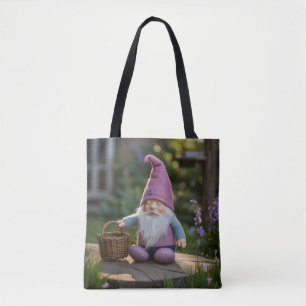 Bolsa Tote Figura de Gnome Fofinho com Cesto Tecido no Verão