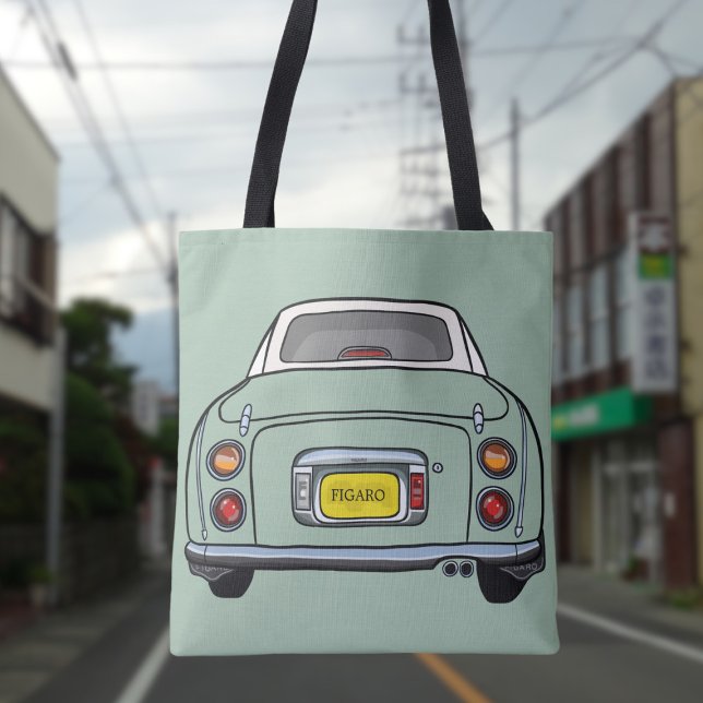 Bolsa Tote Figuras Banda de Carro Verde-Esmeralda (Add your car reg number or figgy car name to this cute green figaro car tote bag)