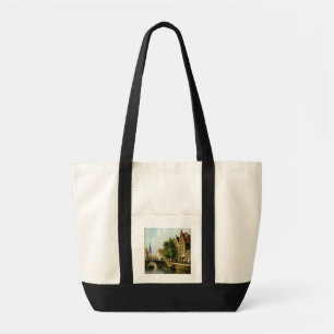 Bolsa Tote Figuras em um canal, Amsterdão (óleo no painel)