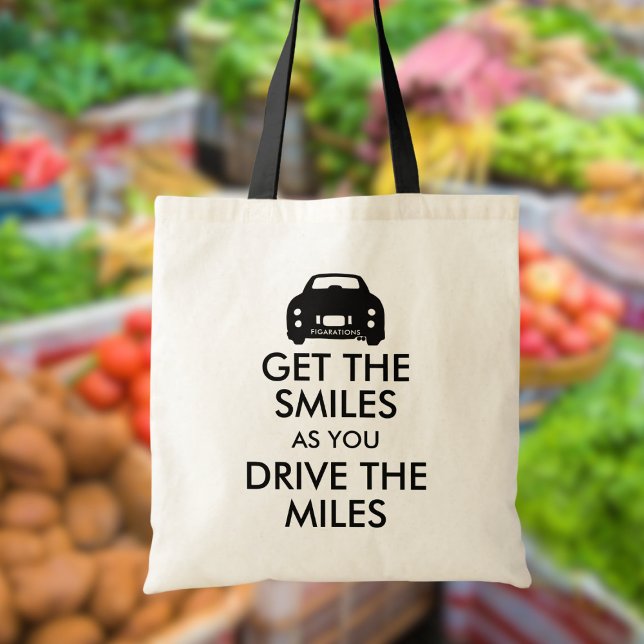 Bolsa Tote Figuras Obtêm o Smile Quote Figaro Tote Bag (Get the smiles as you drive the miles. Fun tote bag for the figaro owner)