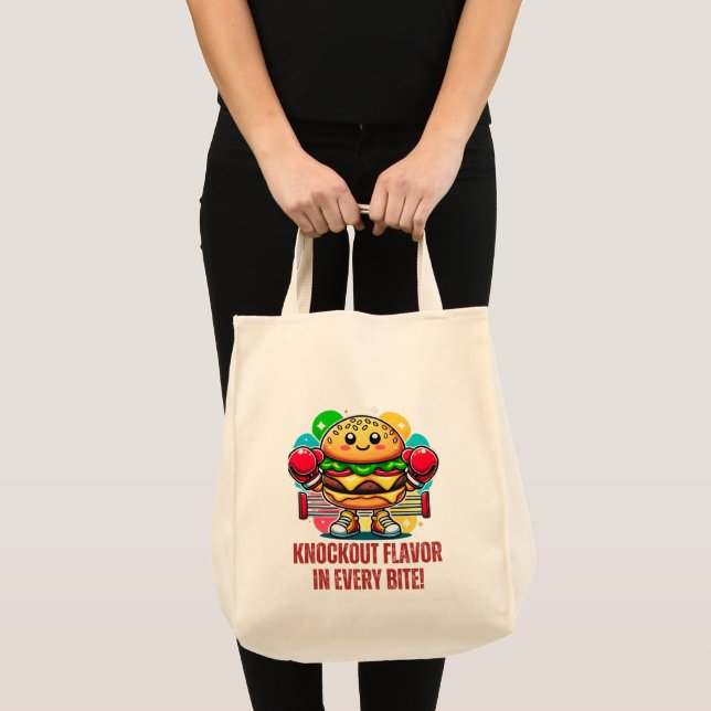 Bolsa Tote Figurino de Smash Burger com luvas de boxe engraça (Frente (produto))