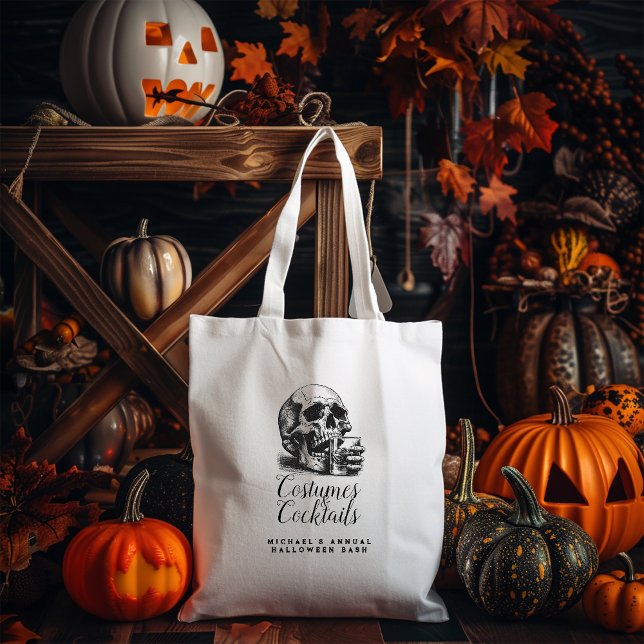 Bolsa Tote Figurinos e coquetéis do crânio preto das Hallowee (Criador carregado)