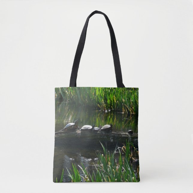Bolsa Tote Fila de Tartarugas Foto Verde da Natureza (Frente)