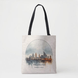 Bolsa Tote Filadélfia Cidade Pensilvânia aquarela silhueta