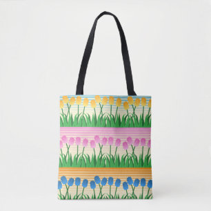 Bolsa Tote Fileiras Coloridas de Tulipas