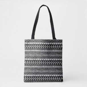 Bolsa Tote Fileiras de padrões rabiscados em preto e branco