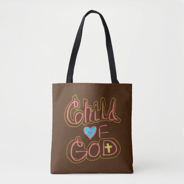Bolsa Tote Filho de DEUS Nome Personalizado Marrom  (Frente)
