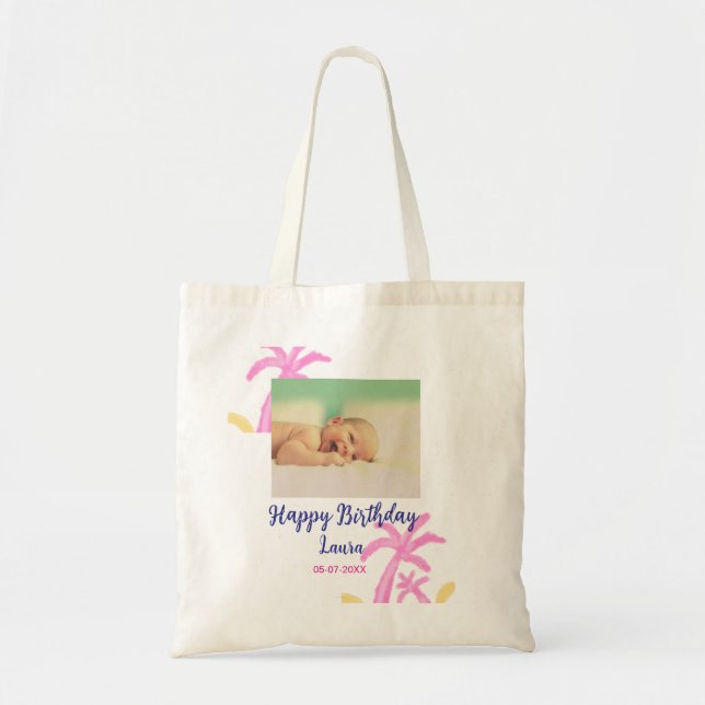 Bolsa Tote Filhos bebês primeiro aniversario adicionar nome d (Frente)