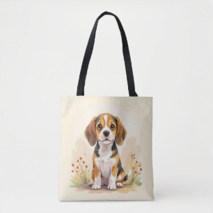 Bolsa Tote Filhote de Beagle Tricolor Preto, Marrom e Branco 