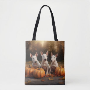Bolsa Tote Filhote de Bull Terrier Delícia de Outono Abóbora