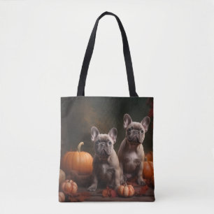 Bolsa Tote Filhote de Bulldog Francês Delícia de Outono Abóbo