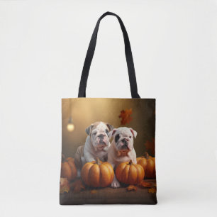 Bolsa Tote Filhote de Bulldog Outono Prazer Abóbora