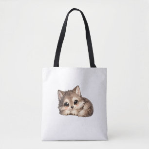 Bolsa Tote Filhote de Lobo Fofo com Olhos Grandes Relaxando A