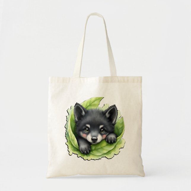 Bolsa Tote Filhote de lobo no verde: (Frente)