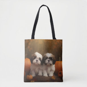 Bolsa Tote Filhote de Shih Tzu Delícia de Outono Abóbora