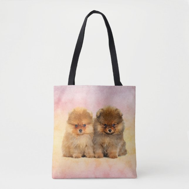 Bolsa Tote Filhotes de cachorro bonitos de Pomeranian (Frente)