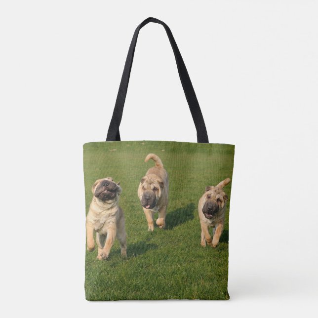 Bolsa Tote Filhotes de cachorro brincalhão de Shar Pei (Verso)