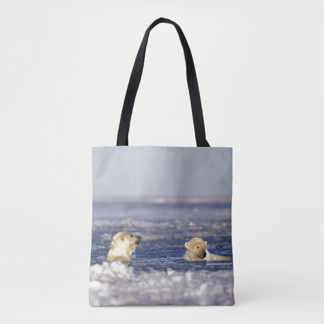 Bolsa Tote Filhotes de urso polar brincando (Frente)