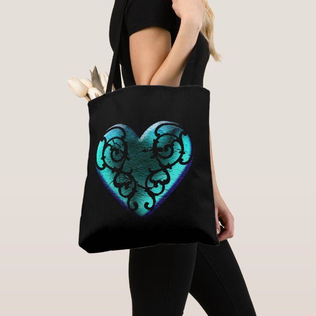 Bolsa Tote Filigree Goth Coração Azul Gelo (Close Up)